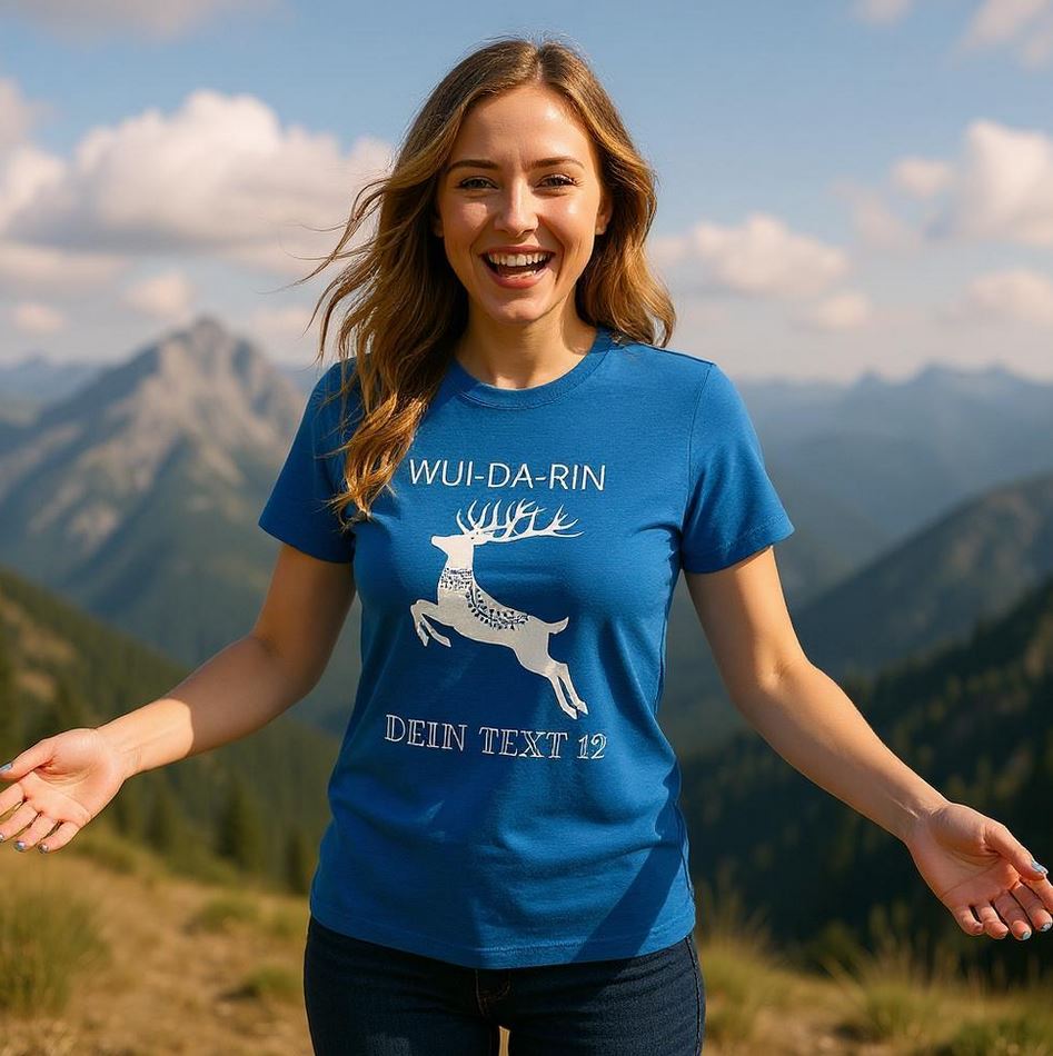 Frau mit T-Shirt-trueroyalblue-Wuidarin