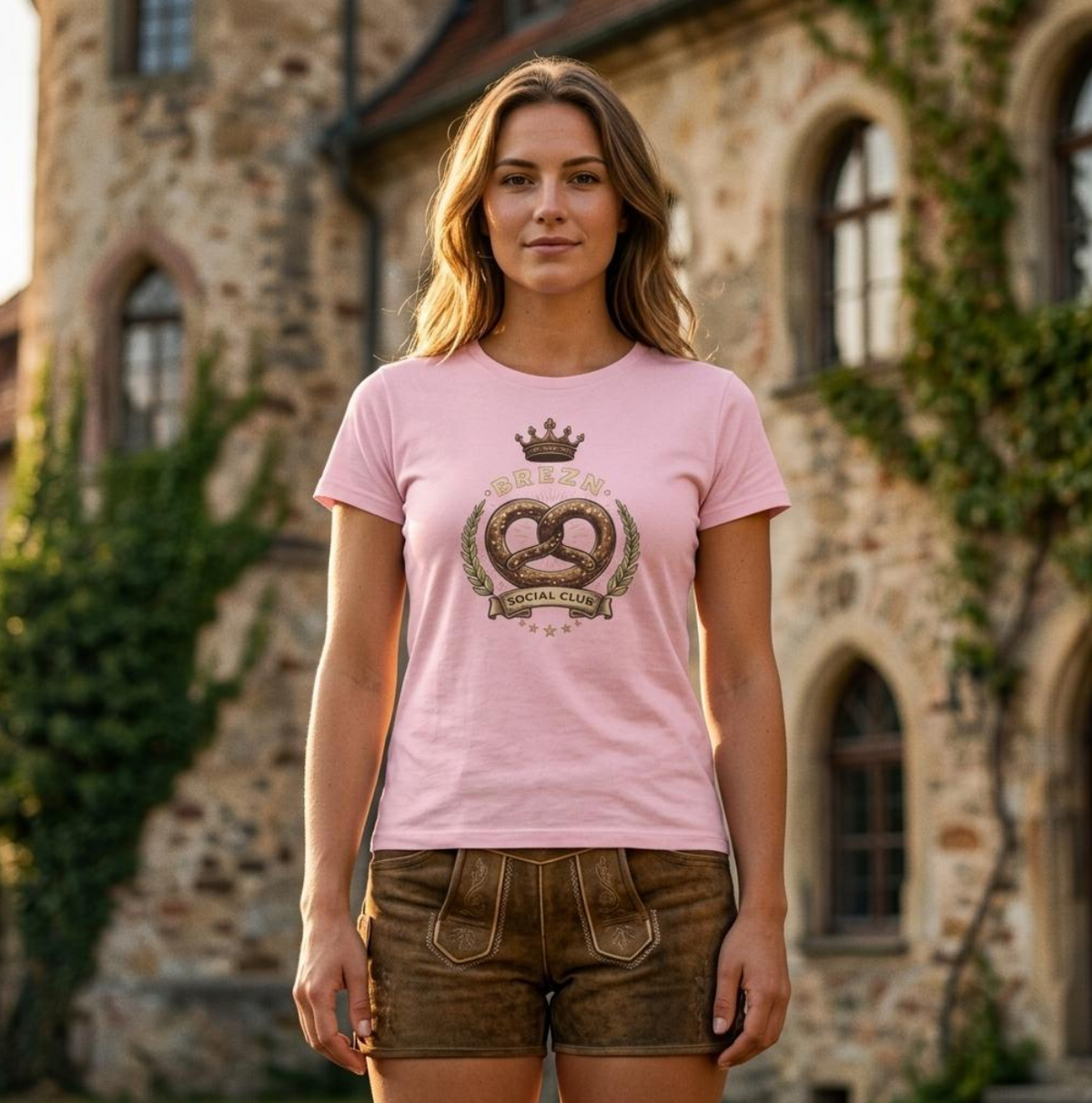 Bayerisches T-Shirt Lorbeer-Brezn, exklusives Design - Lorbeer-Brezn Social Club