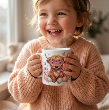 Highland Cow Easter Tasse, 325ml Keramiktasse, Versandkostenfrei