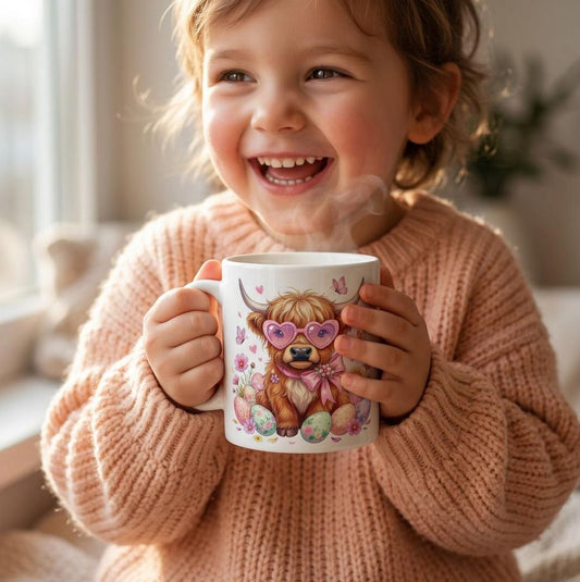 Highland Cow Easter Tasse, 325ml Keramiktasse, Versandkostenfrei