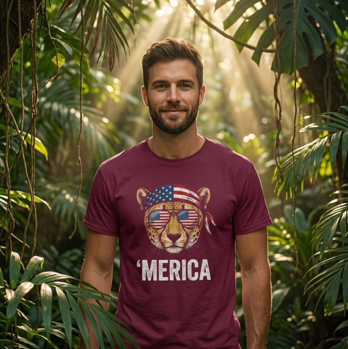 Merica Leopard, Cooles T-Shirt, VYBRYS, DTG-Druck