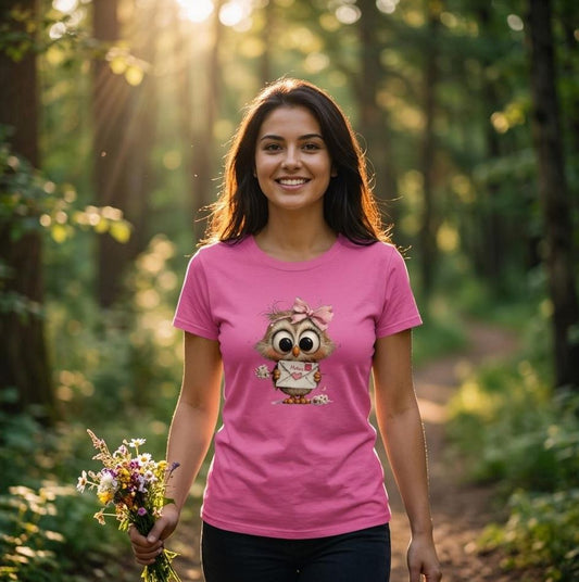 Muttertag Eule mit Brief T-Shirt, Cooles T-Shirt, VYBRYS, DTF-Druck black