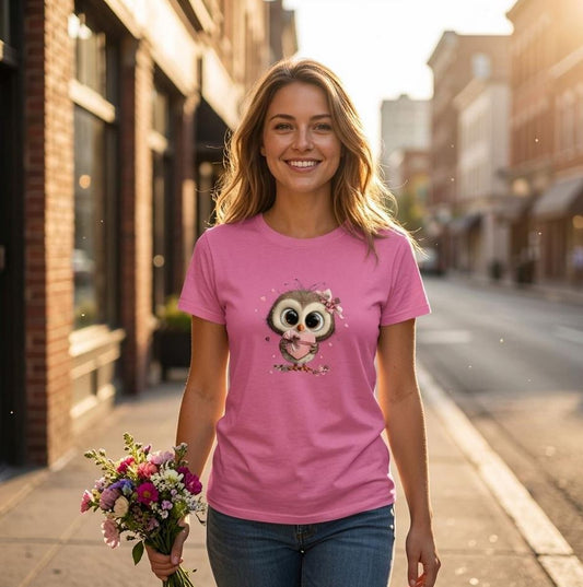 Muttertag Eule mit Geschenkherz T-Shirt, Cooles T-Shirt, VYBRYS, DTF-Druck