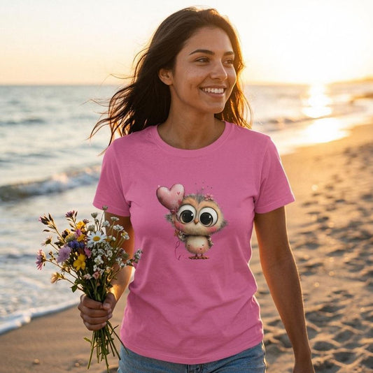 Muttertag Eule mit Herzluftballon T-Shirt, Cooles T-Shirt, VYBRYS, DTF-Druck