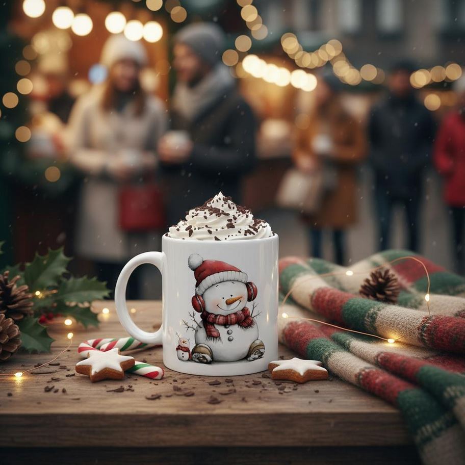 Weiße Schneemann Keramiktasse Toffi, 325ml, Versandkostenfrei, 2 Motive auf einer Tasse