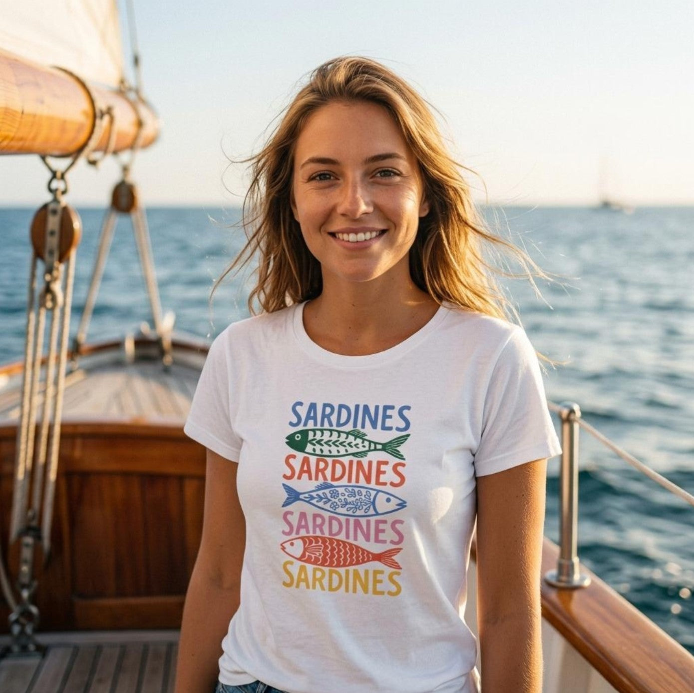 Sardines Shirt | Bunte Fische | Summer Beach Vibes Tee, Premium Damen-T-Shirt, DTG-Druck