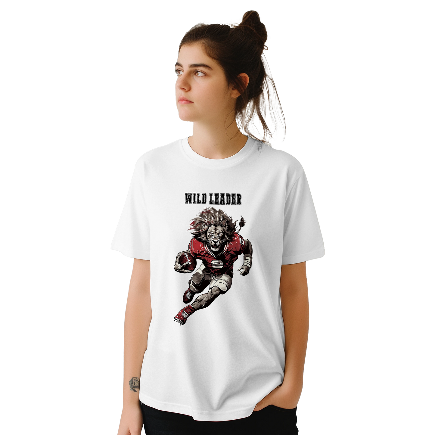 FOOTBALL LION "WILD LEADER", Cooles T-Shirt, personalisierte Rückennummer, DTF-Druck