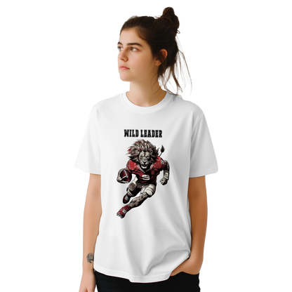 FOOTBALL LION "WILD LEADER", Cooles T-Shirt, personalisierte Rückennummer, DTF-Druck