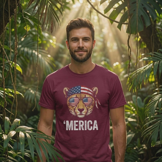 Merica Leopard, Cooles T-Shirt, VYBRYS, DTG-Druck