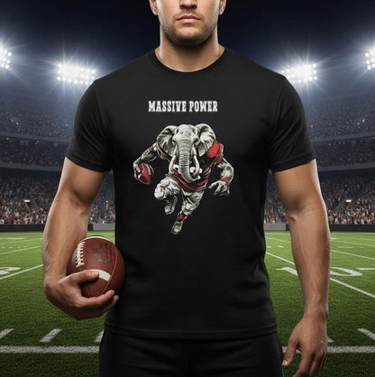 VYBRYS Football T-Shirt Elefant Massive Power - Schwarzes Shirt mit Elefant im American Football Style, Grunge-Design