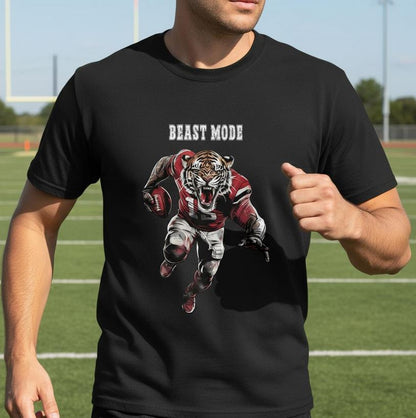 VYBRYS Football T-Shirt Tiger Beast Mode - Schwarzes Shirt mit Tiger im American Football Style, Grunge-Design